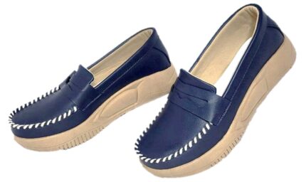Mocasín azul y beige